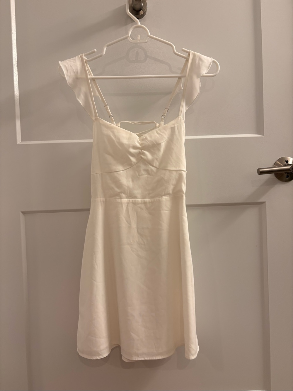 Princess Polly Cream Mini Dress with Ruffle Cap Straps